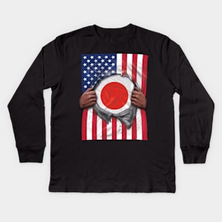 Japan Flag American Flag Ripped - Gift for Japanese From Japan Kids Long Sleeve T-Shirt